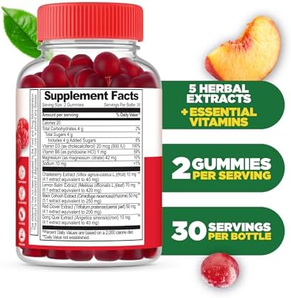 Lifeable Menopause Relief For Women Black Cohosh Vitex Chasteberry Lemon Balm Extract Red Clover Extract & More Great Tasting Vegan Supplement Night Sweats & Hot Flashes Relief 60 Gummies