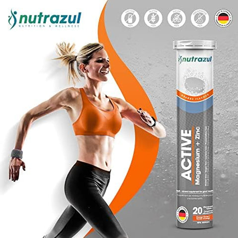 Nutrazul Active Magnesium And Zinc Effervescent Tablets 20 Tablets Magnesium Supplements For Muscle Recovery & Electrolyte Balance Orange Flavor