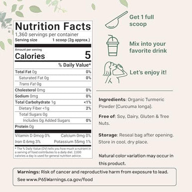 Micro Ingredients Organic Turmeric Powder 5 Pounds Rich In Active Curcumin Pure Turmeric Supplement Antioxidant Support For Joint & Immune Health Non-Gmo Vegan Friendly India Origin