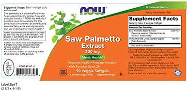 Now Foods Supplements, Saw Palmetto Extract 320 Mg With Pumpkin Seed Oil, Men'S Health, 90 Veg Softgels