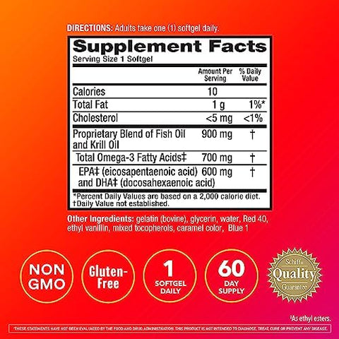 Megared Omega3 Fish & Krill Oil Supplement 900Mg Megared Advanced 4In1 60 Softgels 2X More Omega3 Heart Joint Brain And Eye Supplement Red 60 Count