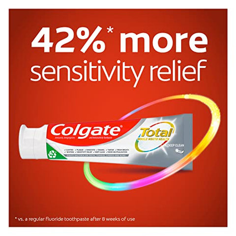 Colgate Total Toothpaste With Stannous Fluoride And Zinc Multi Benefit Toothpaste With Sensitivity Relief And Cavity Protection Deep Clean 4.8 Ounce (4 Pack)
