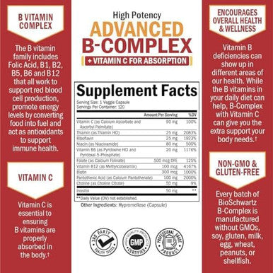 Vitamin B Complex With Vitamin C (4 Month Supply) Plus High Absorption Magnesium Bisglycinate Capsules (4 Month Supply)