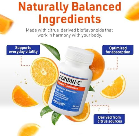 PeridinC Vitamin C Supplement with Citrus Bioflavonoids Daily Antioxidant Support Gentle SugarFree GlutenFree Formula EasytoSwallow Tablets 100 Count