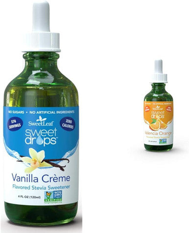 Sweetleaf Stevia Sweetener Drops Bundle - Vanilla Creme and Valencia Orange Flavors 4 Oz and 2 Oz