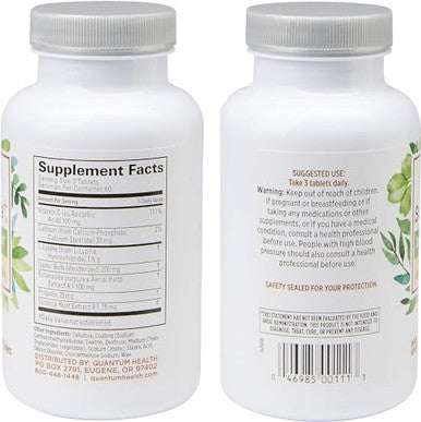 Quantum Health Super Lysine+ / Advanced Formula Lysine+ Immune Support With Vitamin C, Echinacea, Licorice, Propolis, Odorless Garlic (90 Tablets)