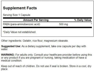 Swanson Paba 500 Milligrams 120 Capsules