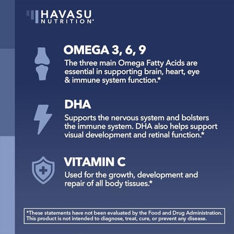 Havasu Nutrition Omega 3 6 9 Dha Gummies For Adults - Plant-Based Fish Oil Alternative With Chia Seed Oil And Algae - Support Brain And Immune Function - Lemon And Orange Flavors - Vegetarian Friendly 60 Count