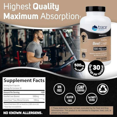 Trace Minerals Ancestral Beef Liver Capsules Bovine Liver) 30 Servings 3000Mg