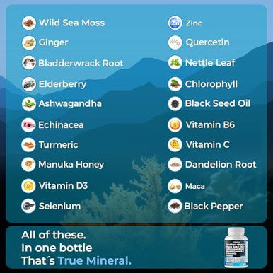 Sea Moss 3000Mg Maca 1000Mg Black Seed Oil 2000Mg Ashwagandha 1000Mg Bladderwrack, Turmeric - Manuka, Elderberry, Vitamins C & D3, Chlorophyll, Zinc, Black Pepper - Made In Usa (60 Count (Pack Of 1)