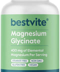 Bestvite Magnesium Glycinate - 400mg of Magnesium per Serving (240 Vegetarian Capsules) - No Stearates - No Silicon Dioxide - Vegan - Non GMO - Gluten