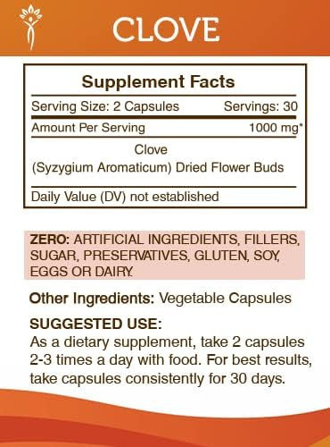 Secrets of the Tribe Clove 60 Capsules, 1000 mg, Clove (Syzygium Aromaticum) Dried Flower Buds (60 Capsules)