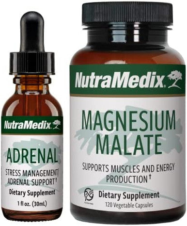 Nutramedix Energy Support Bundle Includes Adrenal Energy Support Liquid Drops And Magnesium Malate Capsules For Energy & Athletic Support No Caffeine 2Piece Supplement Set