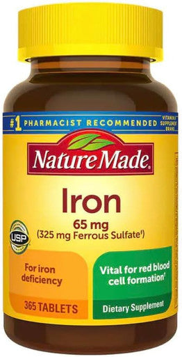 Nature Made Iron 65 Mg 365 Tablets (325 Mg Ferrous Sulfate), Dietary Supplement For Red Blood Cell Support, 365 Tablets, 365 Day Supply- Bundled With Nalkotsupliments Guide