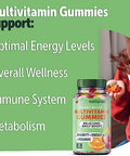 Yuve Vegan Multivitamin Gummies For Men And Women - Daily Energy, Strength, Immunity - Vitamin A, C, B3, B6, B12, Biotin & Zinc - Delicious Chewable Supplement - Non-Gmo, Gluten & Gelatin-- 60Ct
