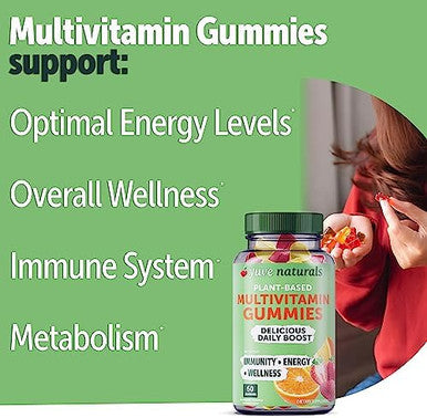Yuve Vegan Multivitamin Gummies For Men And Women - Daily Energy, Strength, Immunity - Vitamin A, C, B3, B6, B12, Biotin & Zinc - Delicious Chewable Supplement - Non-Gmo, Gluten & Gelatin-- 60Ct