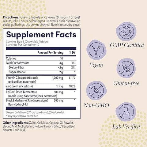 Zand Immune Fast Elderberry Chews Boosts Immune Response & Cell Activity W/Epicor & Vitamin C 30 Tablets 10 Serv.