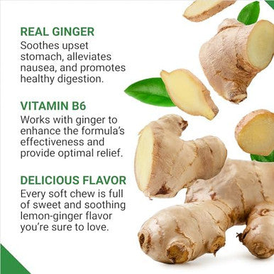 Force Factor Ginger Chews For Nausea Relief Motion Sickness And Morning Sickness Ginger Supplement With Vitamin B6 For Digestive Support Nongmo Honey Lemon Ginger Flavor 60 Soft Chews