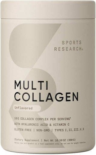 Sports Research Multi Collagen Protein Powder (Type I Ii Iii V X) With Hyaluronic Acid + Vitamin C | 5 Types Of Food Based Collagen 30 Servings (Unflavored)