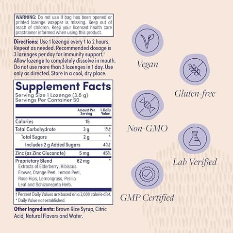 Zand Herbalozenge Elderberry Zinc Good-For-You Lozenges For Dry Throats No Corn Syrup No Cane Sugar 50 Lozenges