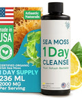 Atlantic Naturals 1 Day Colon Cleanse Full Body Detox Drink Sea Moss Supplement for Women and Men Gut Health Kidney and Liver Immune Energy Enhancer Gut Cleanse Lemon Flavor Juice 8 fl oz