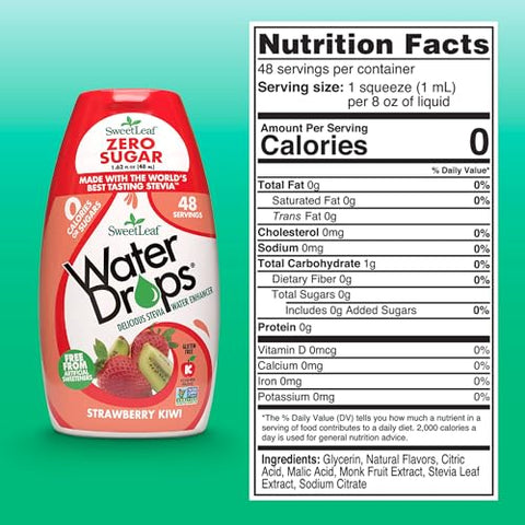 SweetLeaf Water Flavoring Drops - Stevia Water Enhancer, Sugar Free, Zero Calorie Water Additive, Contains Monk Fruit Extract, Gluten Free, Keto Friendly - Strawberry Kiwi, 1.62 Fl Oz (Pack of 2)