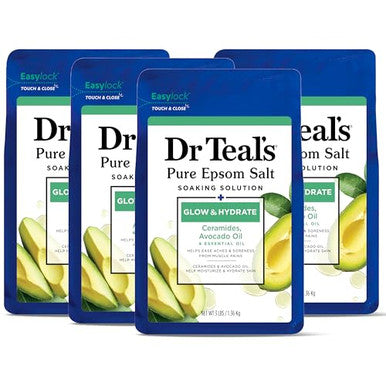 Dr Teal'S Pure Epsom Magnesium Salt SoakGlow & Hydrate With Ceramides & Avocado Essential Oils3 Lbs (Pack Of 4)