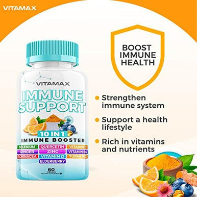 10-In-1 Immune System Support Booster With Elderberry, D3, Selenium, Quercetin, Zinc, Vitamin C, Ginger, Turmeric Curcumin, B6, Echinacea ÃƒÂ¢Ã¢â€šÂ¬Ã¢â‚¬Å“ Natural Immune Defense ÃƒÂ¢Ã¢â€šÂ¬Ã¢â‚¬Å“ Made In Usa (60 Count (Pack Of 2))