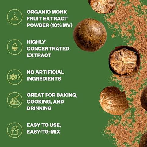 Organic Monk Fruit Extract Powder, 125g (4.41oz), No Fillers Pure USDA Organic Monk Fruit Extract Sweetener with No Aftertaste, Zero Calorie & Zero Carbs, Keto & Paleo Friendly 403 Servings