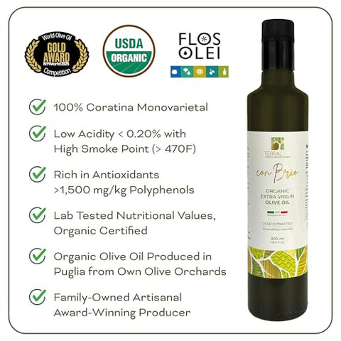 WellEatable Ultra High +1,500 mg/kg Polyphenol Rich Olive Oil, 2025 NYIOOC Gold, Early Harvest, Organic Extra Virgin Olive Oil from Italy, Lab Tested, Cold Extracted for Phenolic Shot, 16.9 fl oz