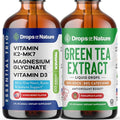 Drops Of Nature Green Tea Extract Liquid Drops (Pineapple 60Ml) & Magnesium Glycinate With Vitamin K2 D3 Drops (Mixed Berry 60 Ml) Vegan Gluten-Free Antioxidant & Daily Mineral Wellness Support