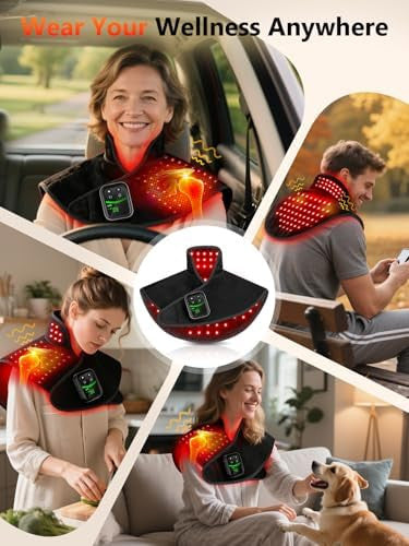 Halidodo Red Light Therapy For Neck Shoulder With Heat & Massage 5000Mah Controller Infrared Light Pad With 118 Leds Timer & Pulse Modes Portable Design For Upper Back Shoulder Neck Last 175-190Mins