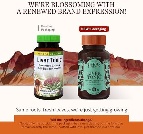 Herbs Etc. Liver Tonic - Gallbladder Health Supplement With Herbal Formula - Aid Overall Liver Health With Milk Thistle Schisandra & Oregon Grape - Support A Healthy Liver - 60 Softgels