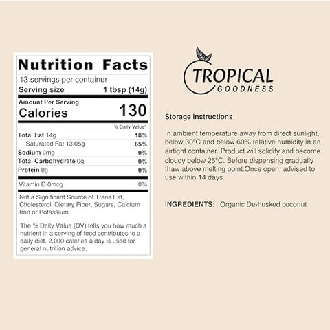 Tropical Goodness Organic Liquid Coconut Oil 16oz ÃƒÂ¢Ã¢â€šÂ¬Ã¢â‚¬Å“ Glass Jar - No Plastic, Cold Pressed, Non-GMO, Gluten-Free, for Cooking, Baking, Skin & Hair