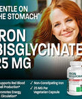 Bronson Iron Bisglycinate 25 Mg Gentle On The Stomach, Supports Energy & Healthy Red Blood Cell Production - Non-Constipating Formula - Non Gmo, 90 Vegetarian Capsules