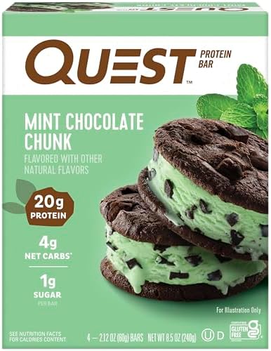 Quest Nutrition Mint Chocolate Chunk Protein Bars, High Protein, Low Carb, Gluten Free, Keto Friendly, 4 Count