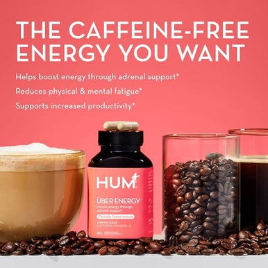 Hum Uber Energy Adrenal & Energy Support Supplement With Ashwagandha Root & B Vitamins Designed For Stress Relief & Adrenal Fatigue (60Count)