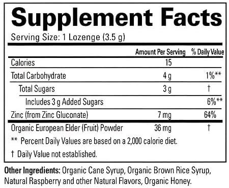 Quantum Health TheraZinc USDA Organic Zinc Lozenges Eldertry Raspberry Immune Support Formulated with Zinc Gluconate Fast Relief No Aftertaste 25 Count Pack of 1
