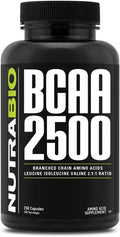 Nutrabio BCAA 2500 Branched Chain Amino Acids Support Muscle Growth and Prevent Muscle Breakdown 250 Capsules