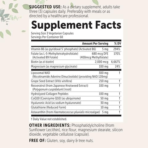 Micro Ingredients Liposomal Nad For Women Complex 180 Veggie Capsules Nmn Pathway Supplement 12-In-1 Advanced Nad Formula With Resveratrol Hyaluronic Acid Glutathione & Collagen