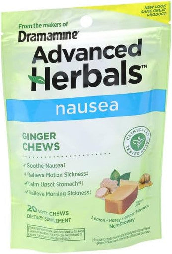 Dramamine Ginger Chews Helps With Nausea Lemon Honey Ginger Flavor 20 Soft Chews (Pack Of 2)