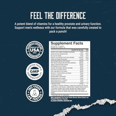 Prostate Support Supplement For Men, Pygeum With Pure Saw Palmetto Berries Extract Vitamins Zinc Plant Sterol Complex Easy Urinary Flow Mens Health