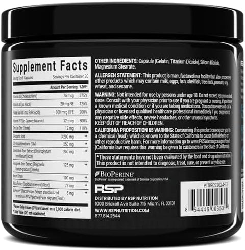 Rsp Nutrition Prime T Testosterone Booster For Men Natural Test Booster Pills Lean Muscle Growth Strength Stamina & Healthy Sleep 30 Servings