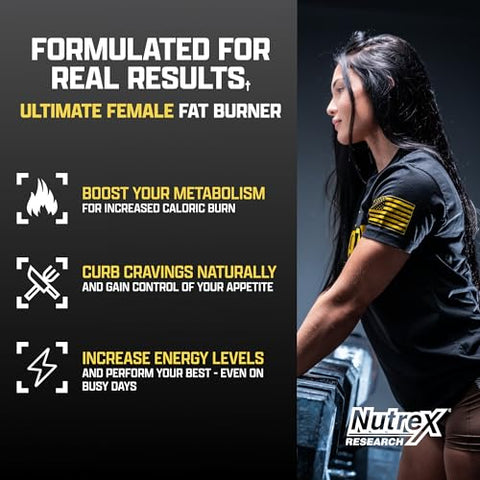 Nutrex Research Lipo-6 Black Hers Ultra Concentrate Weight Loss Pills For Women Fat Burner Appetite Suppressant Metabolism Booster For Weight Loss Hair Skin & Nails Support 60 Diet Pills