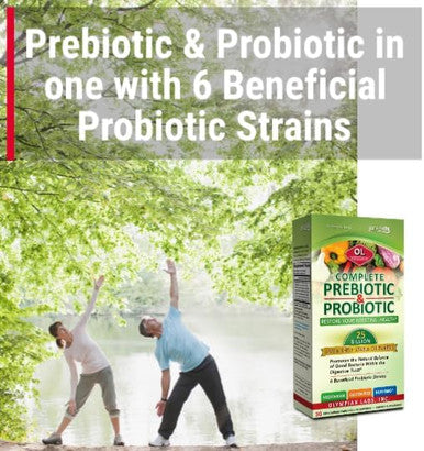 Olympian Labs Complete Prebiotic And Probiotic Supplement 25 Billion Live Shelf Stable Cultures 30 Vegetarian Capsules Helps Restore The Natural Balance Within The Digestive Tract.