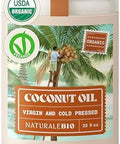 NaturaleBio Organic Virgin Coconut Oil 32 fl oz Raw Cold Pressed for Skin, Hair, Moisturizer, Massage, Body, Hand, Cream, Vegan Butter Alternative, Ideal Lotion, Perfect Care