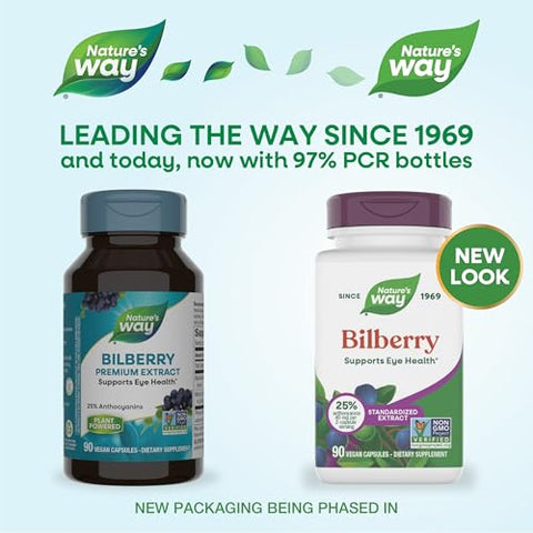 Nature'S Way Bilberry Premium Extract Supports Eye Health Eye Health Supplement For Adults With Black Elderberry Bilberry Supplement Gluten Free Vegan 90 Capsules (Packaging May Vary)
