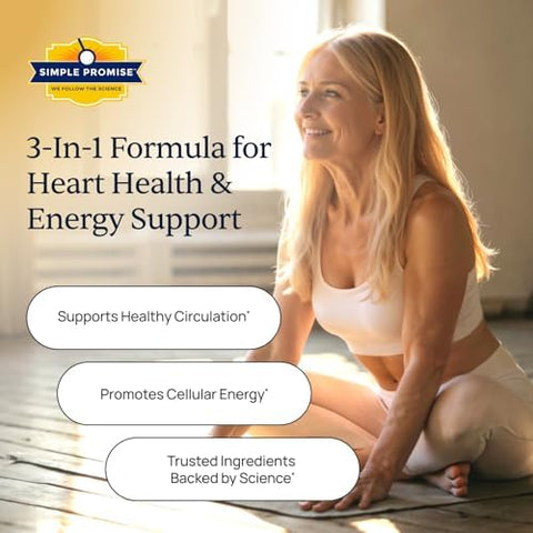 Simple Promise Cardioclear7 - Coenzyme Q10 (Coq10) 100Mg And Pqq 10Mg Heart Health Supplement With Shilajit - Supports Circulation Cellular Energy & Cardiovascular Health - 30 Capsules