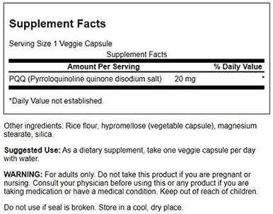 Swanson Pqq Pyrroloquinoline Quinone 20 Milligrams 30 Veg Capsules