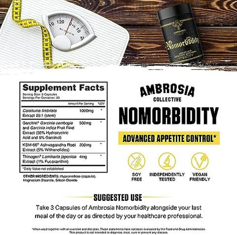 Ambrosia Nomorbidity Advanced Appetite Control & Hunger Management Formula Appetite Suppressant & Mood Support With Ksm-66 Ashwagandha Garcitrin And Thinogen
